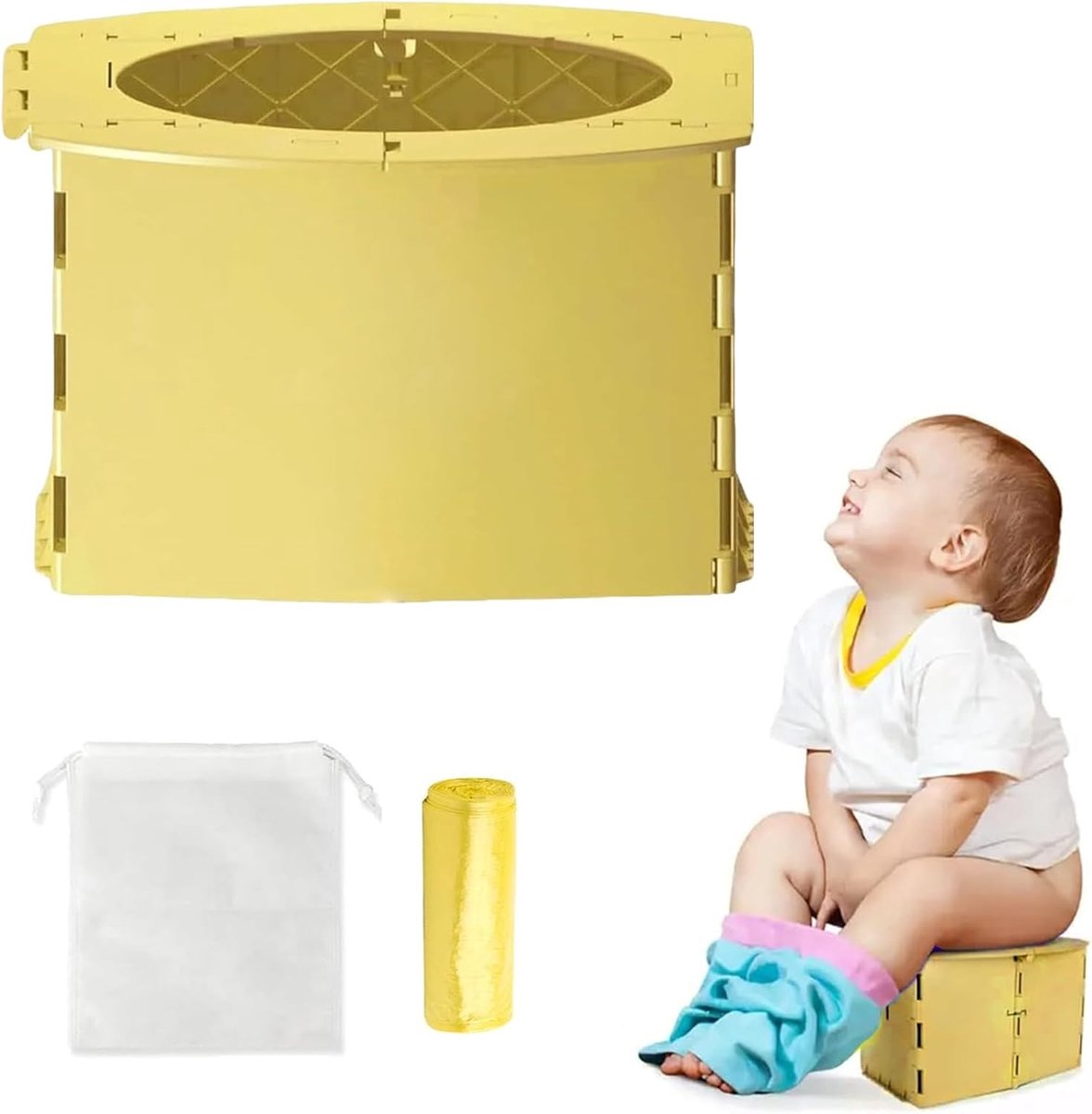 Vouwbare en Draagbare Toiletzitting voor Kinderen - Geel, Geschikt voor Potty Training en Comfortabel Gebruik
