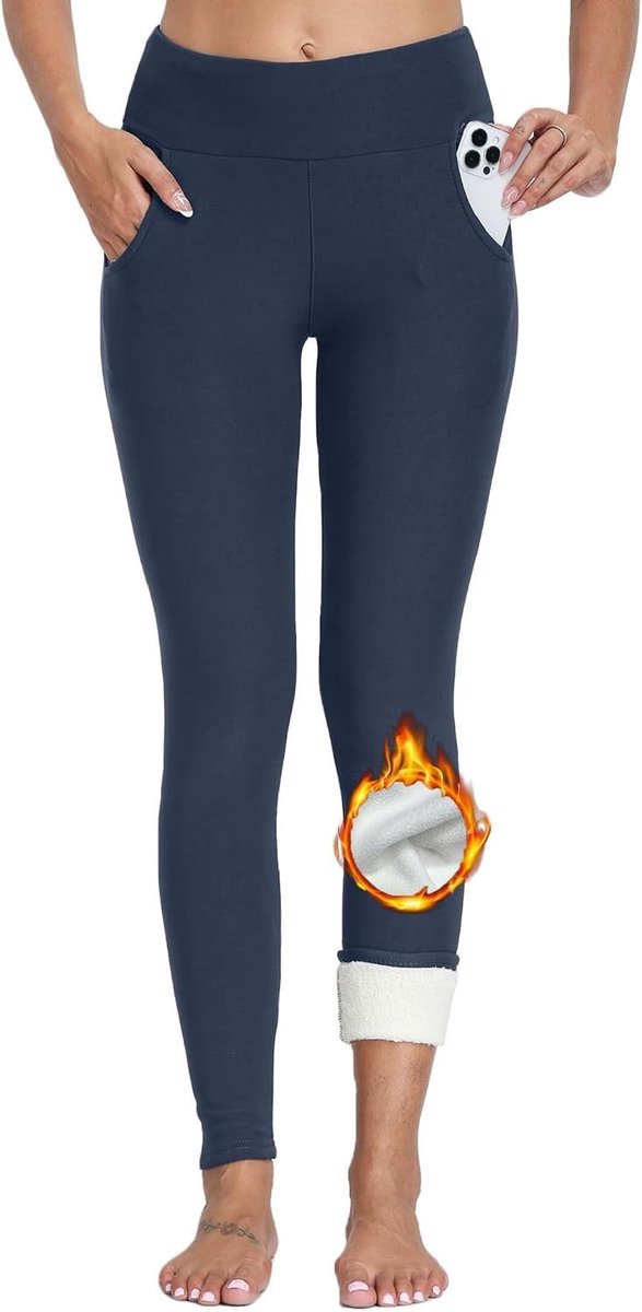Dames Winter Leggings, Thermische Broeken, Fleece Sportbroeken, Lange Joggingbroeken met Hoge Taille en Zakjes voor Herfst en Winter
