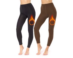 Merry Style Dames Thermische Legging - Vrijetijdsbroek - Lang - Sporbroek - Skibroek - Mosterd - 2-Pack - MS-ATX-441-Leg-2B - Zwart/Bruin - M-L