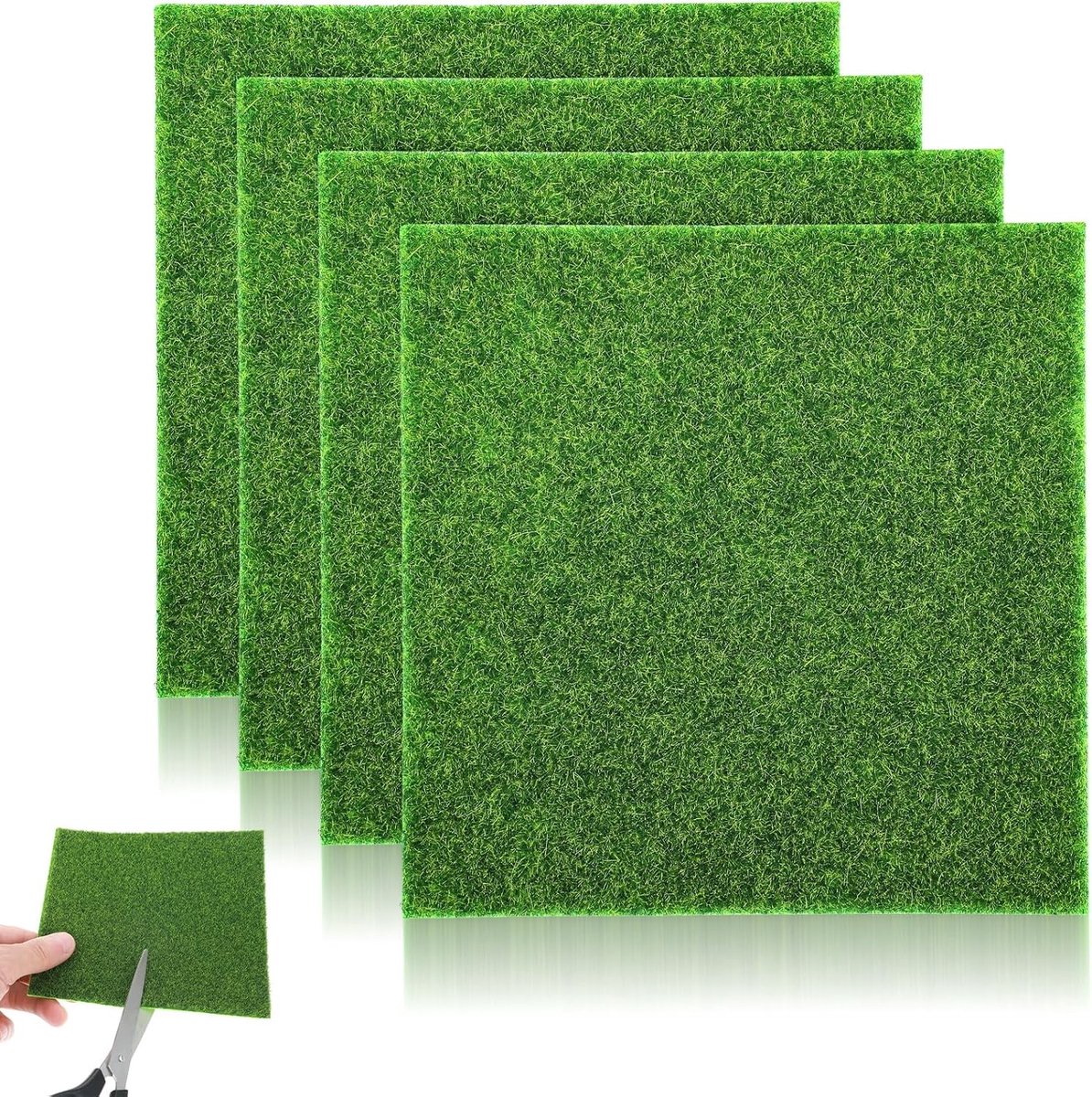4 Stuks Kunstgras Voor Decoratie - Miniatuur Grasmat Voor DIY Projecten, Tuin Diorama's en Poppenhuis Accessoires (15 x 15 cm)