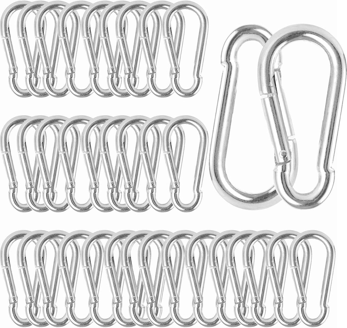 40 Stuks Sleutelhanger M8 8x80mm Verzinkt Karabijnhaak voor Tassen en Sleutels - Zilver
