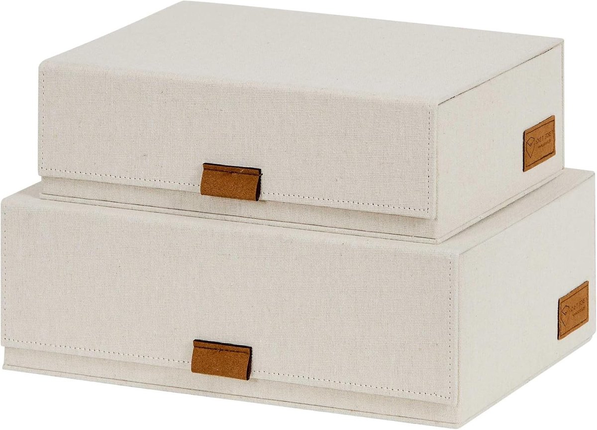 Opbergdoosjes met deksel - Beige - Set van 2 - Linnen stof met magnetische sluiting - Voor thuis en kantoor