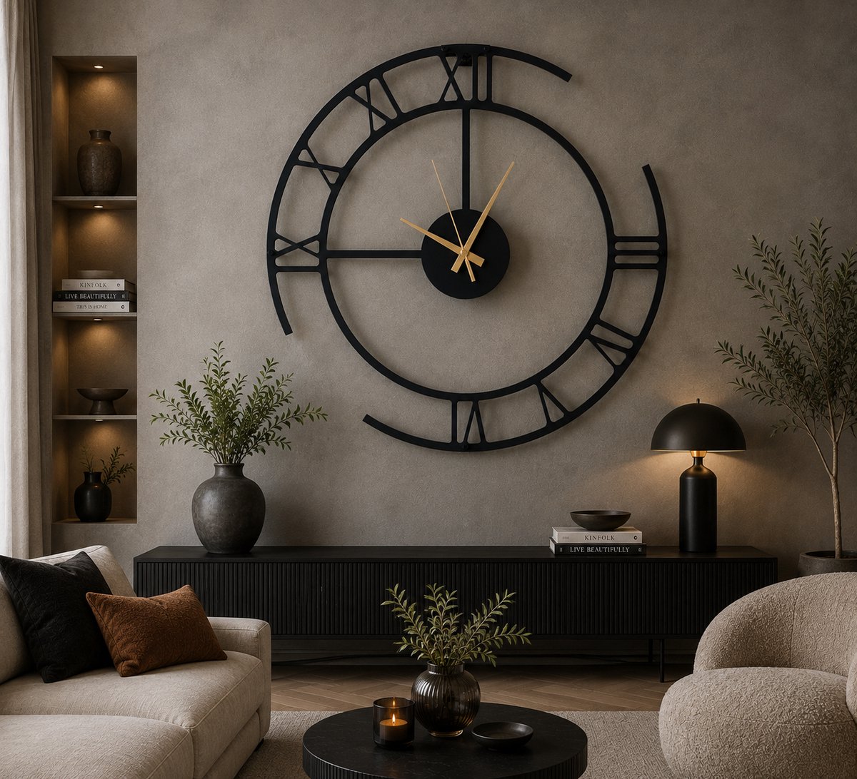 Wandklok Metaal-Wandklok Minimalistisch-Wandklok Modern-Stil Uurwerk-Staal-70cm-Design Wandklok-Gepoedercoat