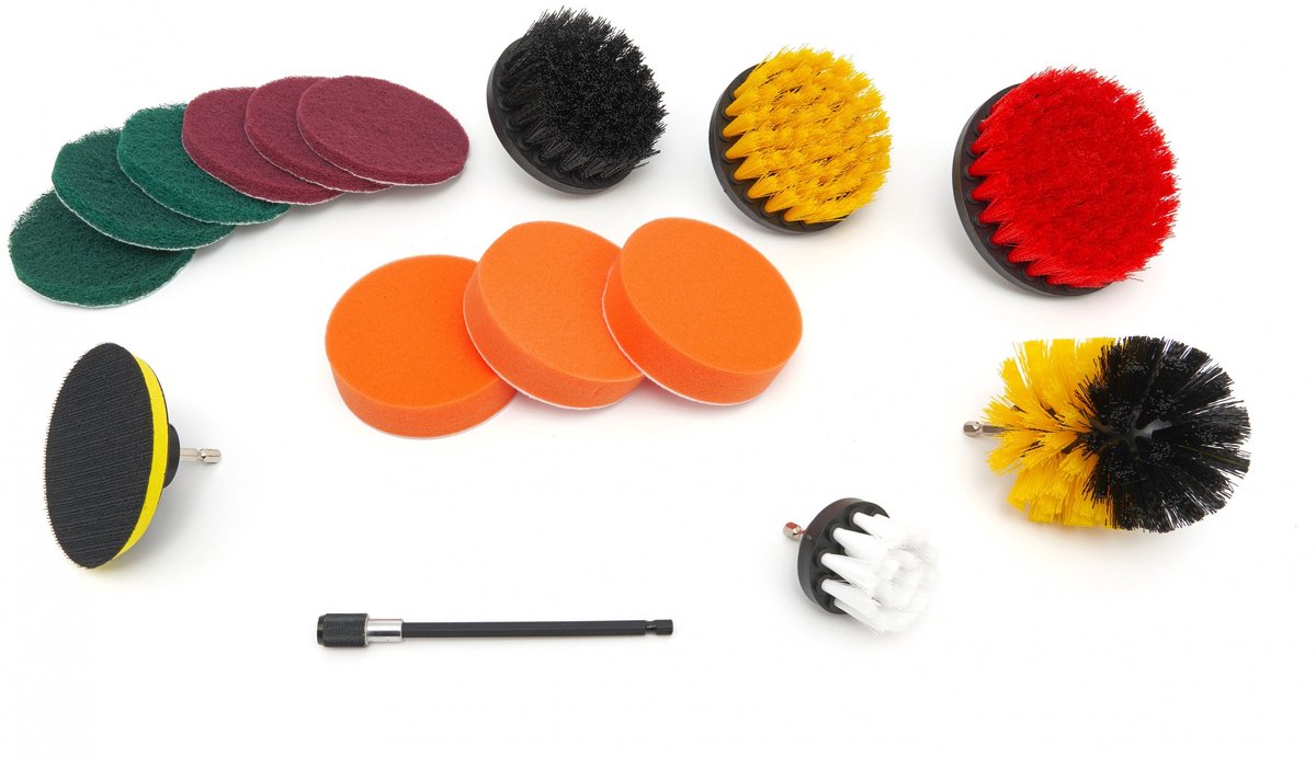 HBM 16-delige schoonmaak-, polijst- en schuurset voor boormachine, 50 mm, nylon en polypropeen