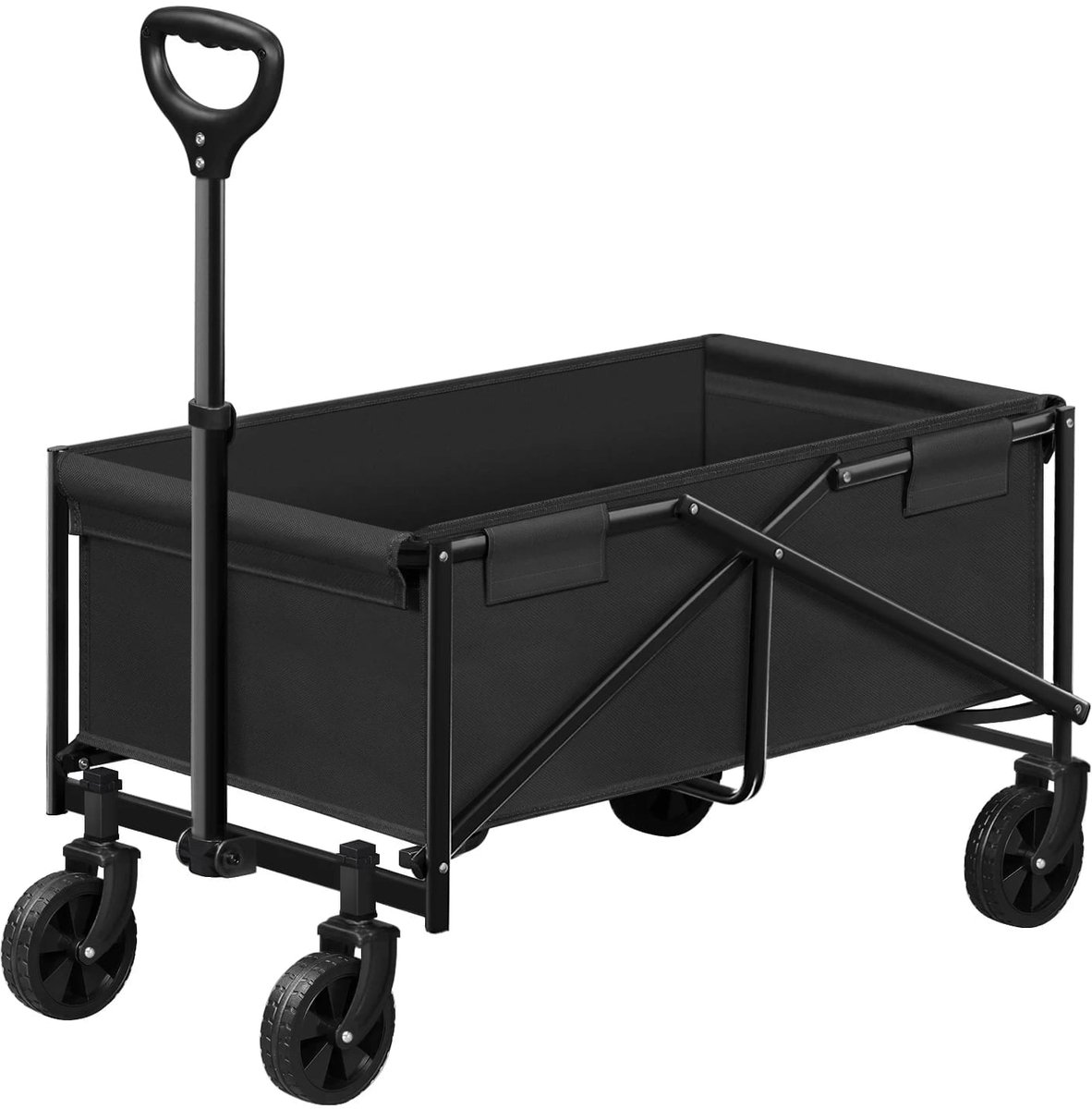 Klarven® Opbergwagen Zwart - Inklapbaar - Opbergwagen op Wielen met 80 kg Draagvermogen, 360 Graden Zwenkwielen en Verstelbare Handgreep - B 43 x D 78 x H 90 cm