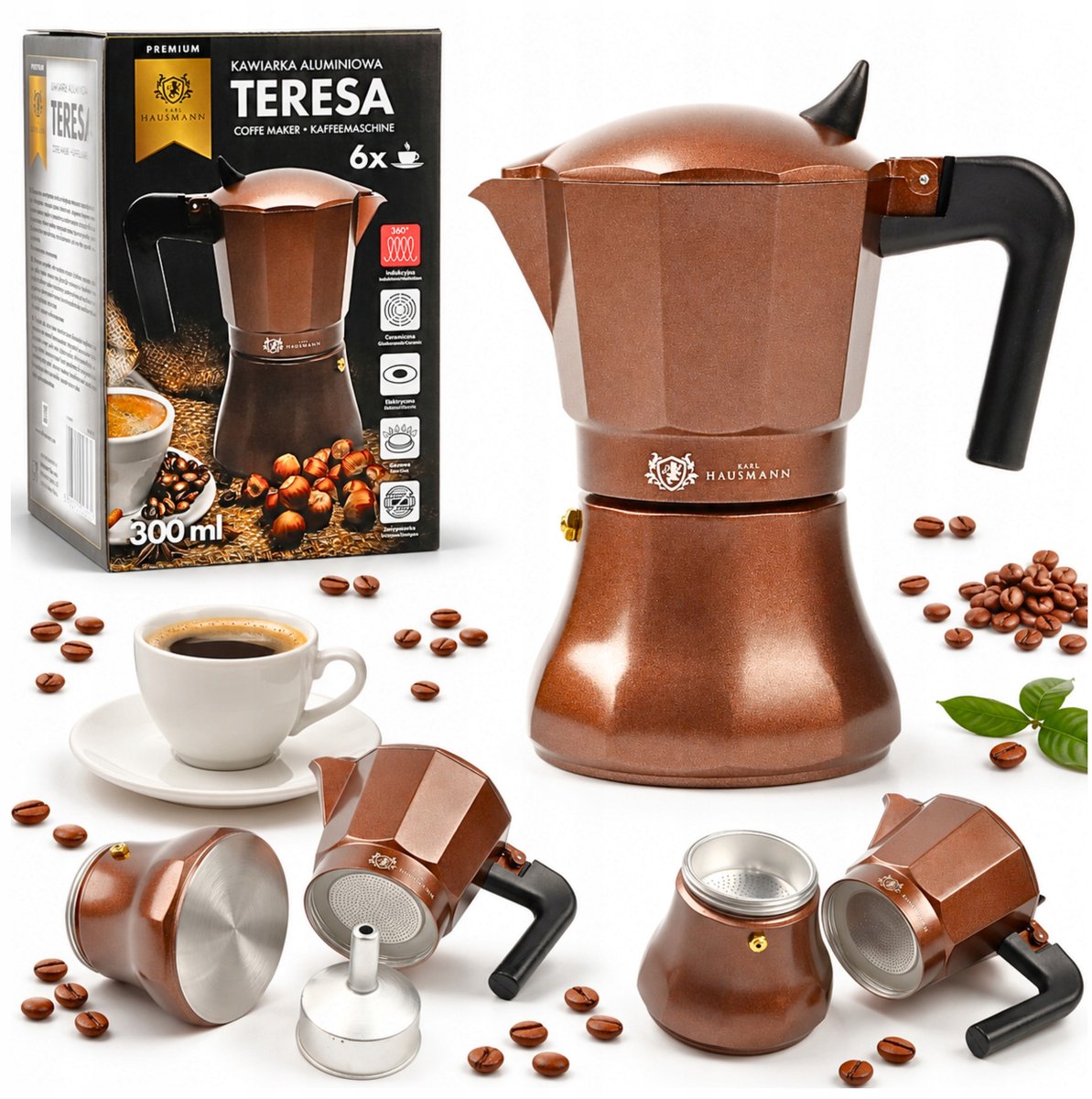 Karl Hausmann Kawiarka Teresa 300ml - Brons, Inductie, 6 Kopjes