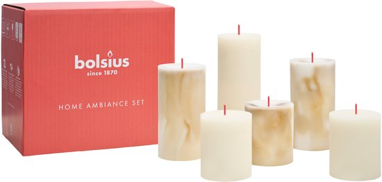 Bolsius - Marmer kaarsen set - Marble - Botticiono Beige - 6 stuks