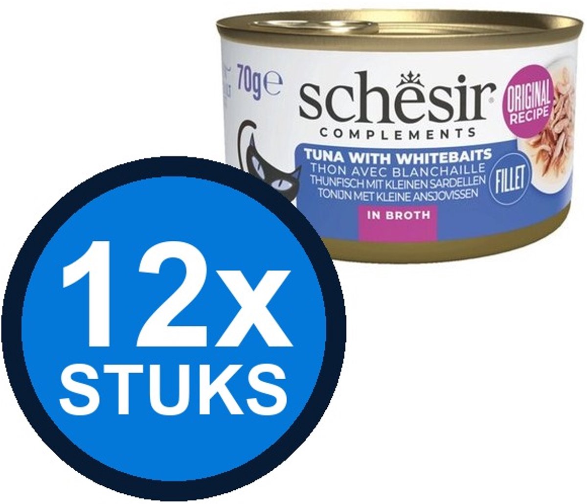 12x Schesir Complementary kat blik bouillon tonijn&witvis 70gr