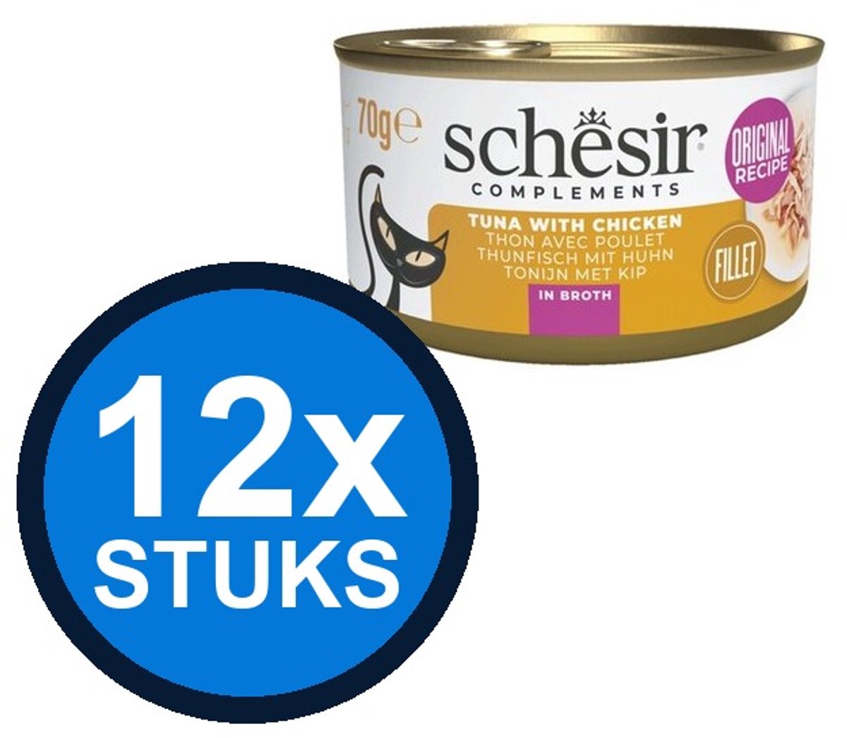 12x Schesir - Tonijn & Kip in Bouillon - Kattenvoer Natvoer - 85g