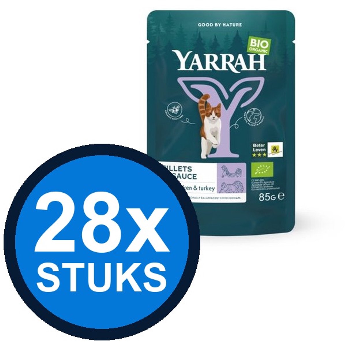 28x Yarrah cat bio pouch fillets gravy turkey 85gr
