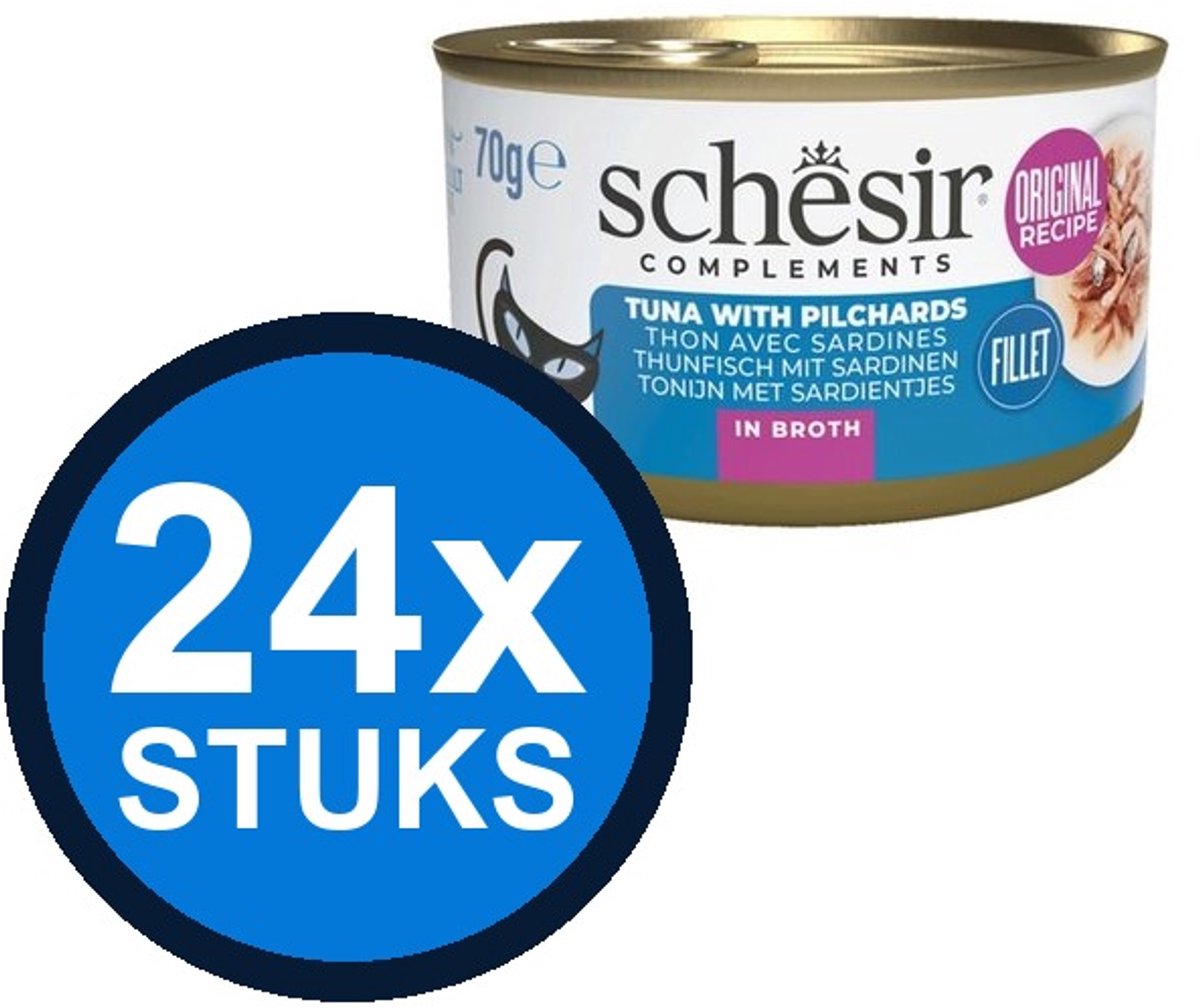 24x Schesir - Complementary - Kattenvoer - Bouillon in blik - Tonijn & Sardines - 70g
