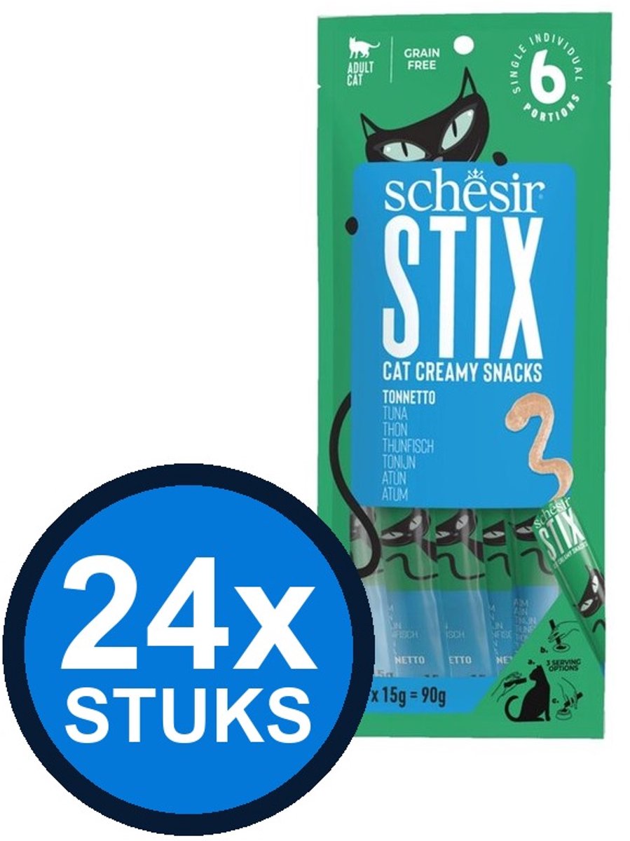 24x Schesir - Kattensnack - Tonijn - 6x15g
