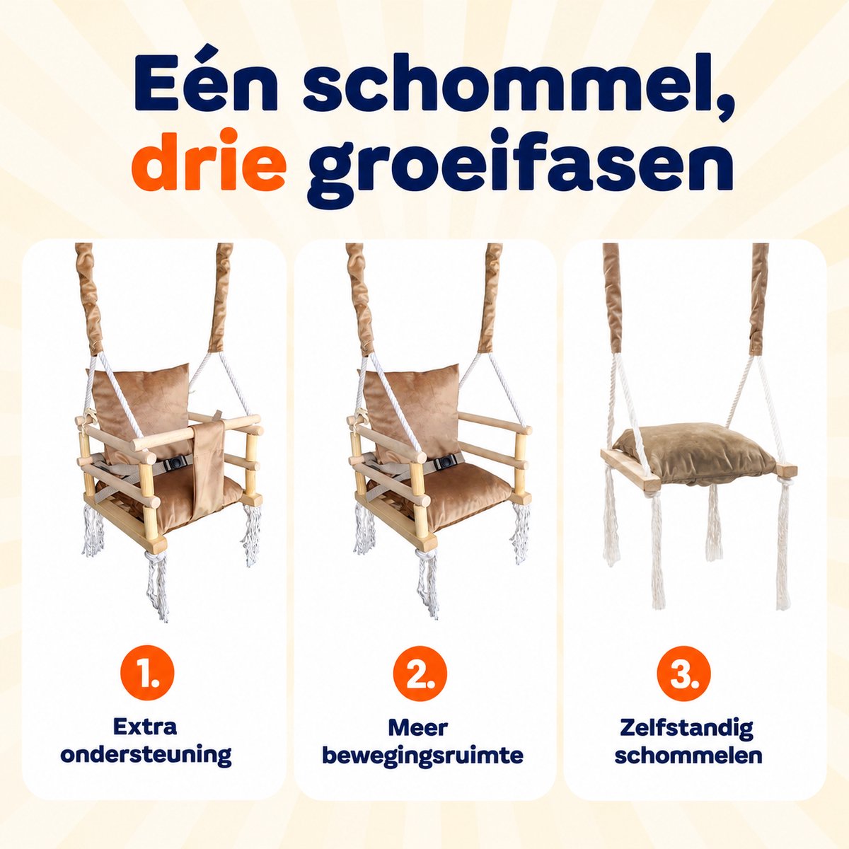 Trendmix Houten Babyschommel 3-in-1 – Meegroei Kinderschommel & Schommelzitje – Binnen & Buiten – Tot 25 kg — afbeelding 5