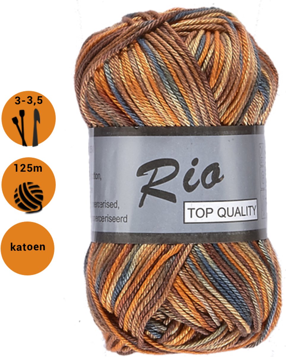 Lammy yarns Rio multi katoen garen - bruin blauw (632) - 10 bollen