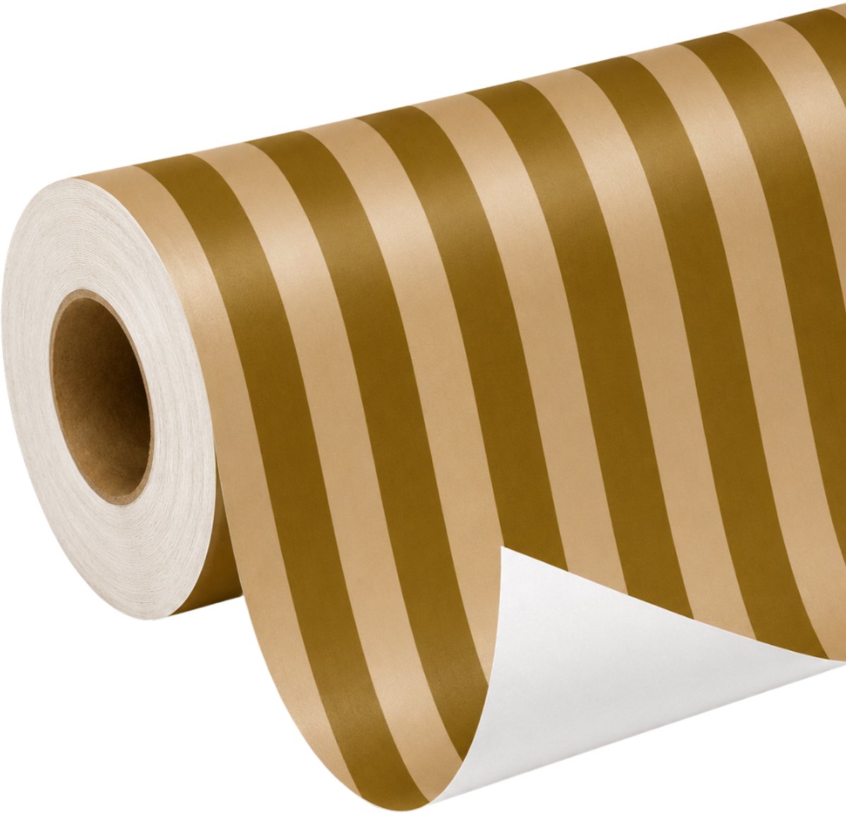 Papierrol – Gestreept – Bruin – 50 cm x 100 meter – Cadeaupapier – 80 grams