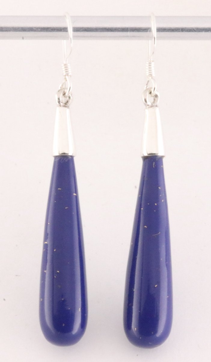 Zilveren oorbellen met pegels lapis lazuli