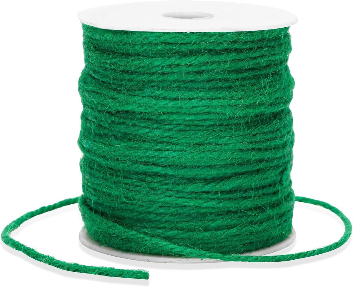 Natuurlijke Jute Touw van 100 m, Groene Jute Touw voor Tuin, Cadeauverpakking en Creatieve Klussen, 3 mm Dikte