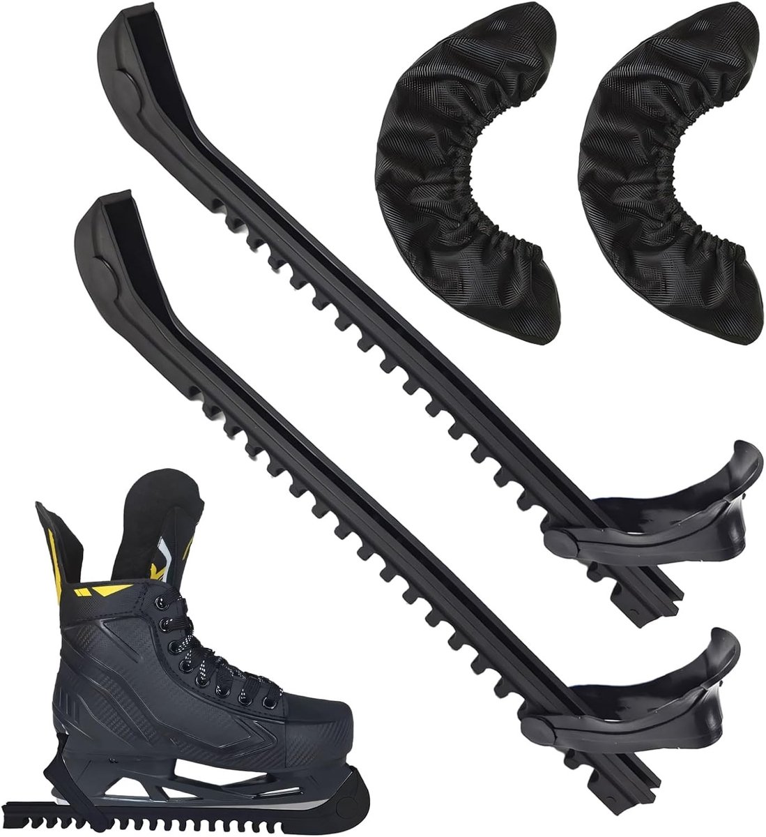 Set van 2 schaatsaccessoires, verstelbare schaatsbeschermers, elastische schaatsokken en schaatsbescherming voor ijshockey