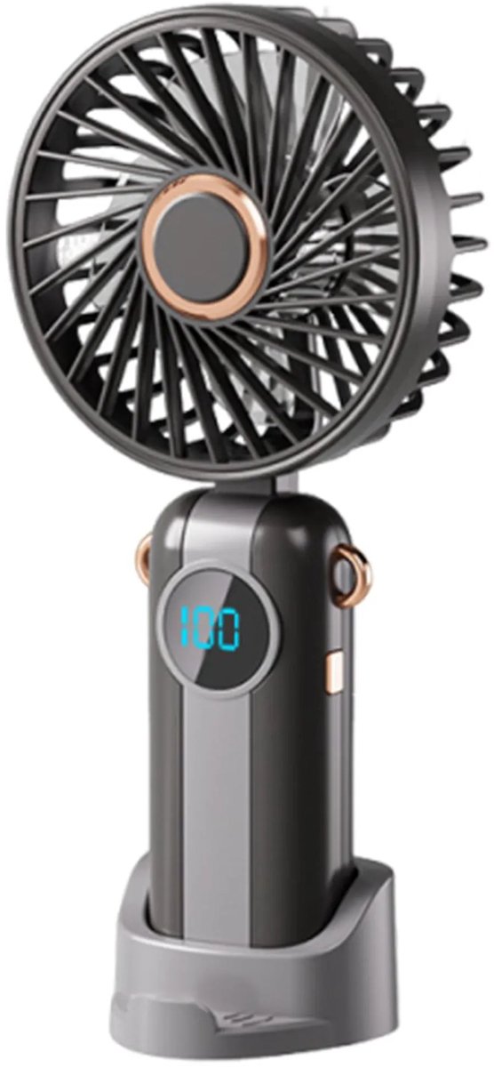 Deze oplaadbare handventilator is een draagbare mini-ventilator met 5 instelbare windsnelheden, een 5000mAh-batterij, een USB-aansluiting, een krachtige luchtstroom en een opvouwbaar ontwerp.