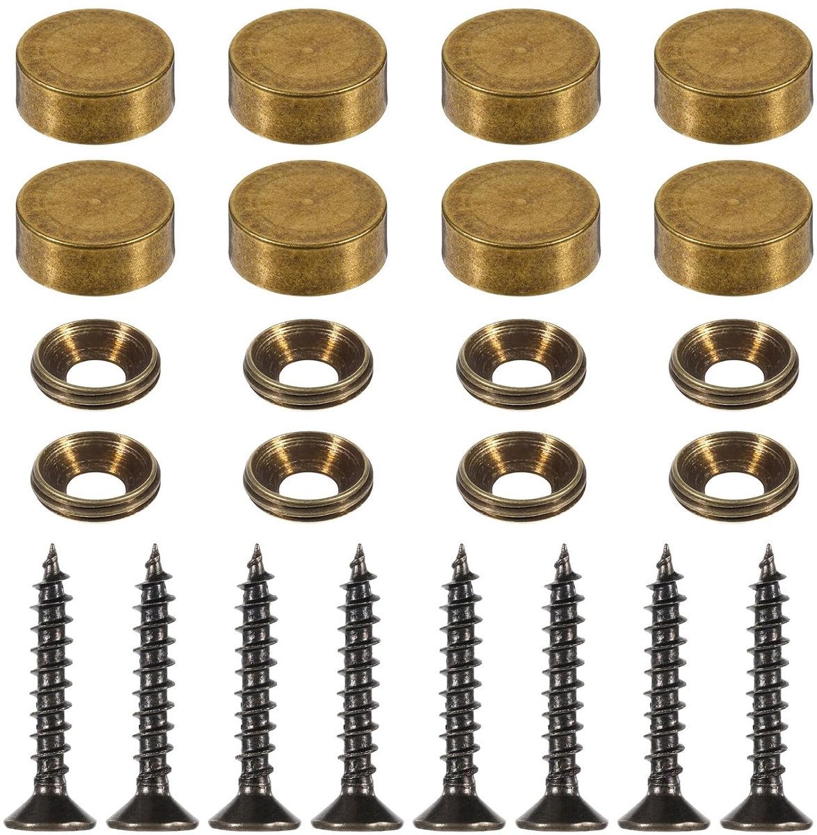 Set van 8 Messing Schroeven met Dekkap - Decoratieve Zelftappende Schroeven voor Meubels, Kasten en Spiegels (12mm)