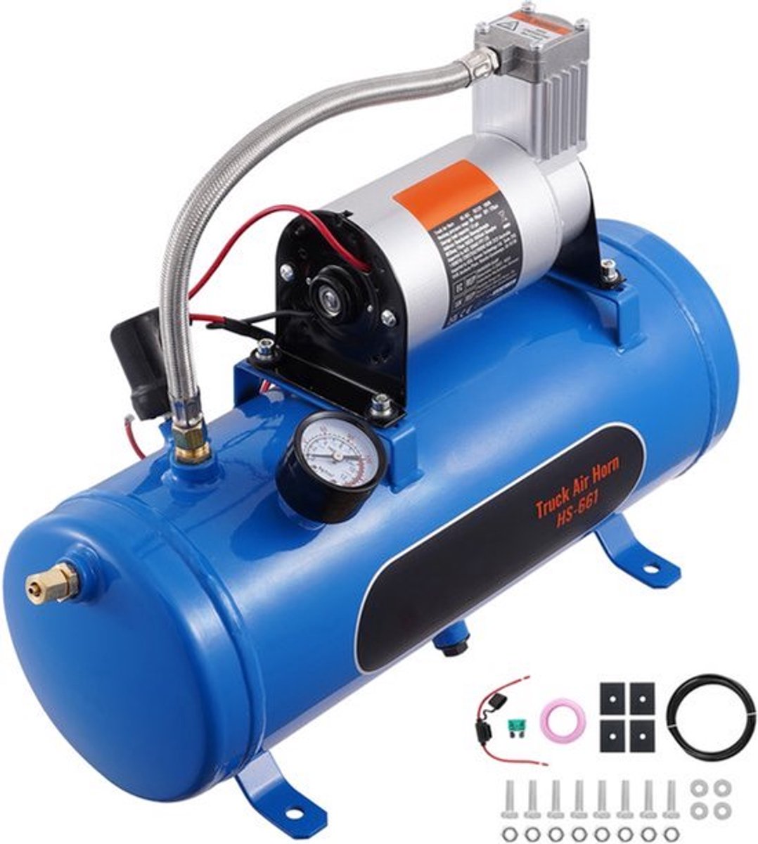 Luchtcompressor 12V Met 6L Tank - 120 PSI Max Werkdruk - 5.3 Kg Gewicht - Draagbare Compressor - Voor Banden En Treinhoorn