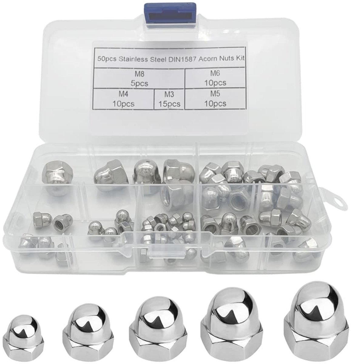 50 Stuks Dome Head Hex Nuts, M3, M4, M5, M6, M8 - Hoogwaardige Moeren voor Diverse Toepassingen