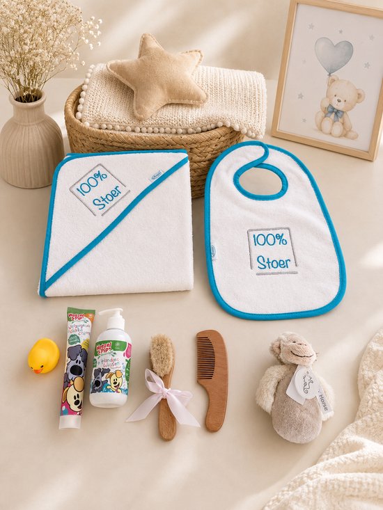 Hawsaz.nl cadeau - Babygeschenksets 8 stuks - Verwenpakket - Kraampakket - Gepersonaliseerde kraamcadeaus - Baby houten kam en borstel - Badcape - Geboortecadeau - babyshower - Babyverzorging - Baby Rammelaar - Happy Horse knuffelrammelaar — afbeelding 2