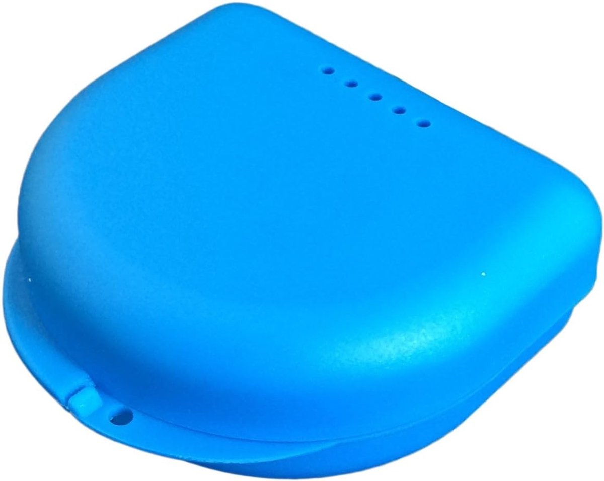 Kleine Opbergdoos voor Tandheelkundige Apparaten - Blauw - 66 x 66 x 28 mm - Hygiënische Reservebox met Ventilatiegaten - Voor Tandenbeschermers