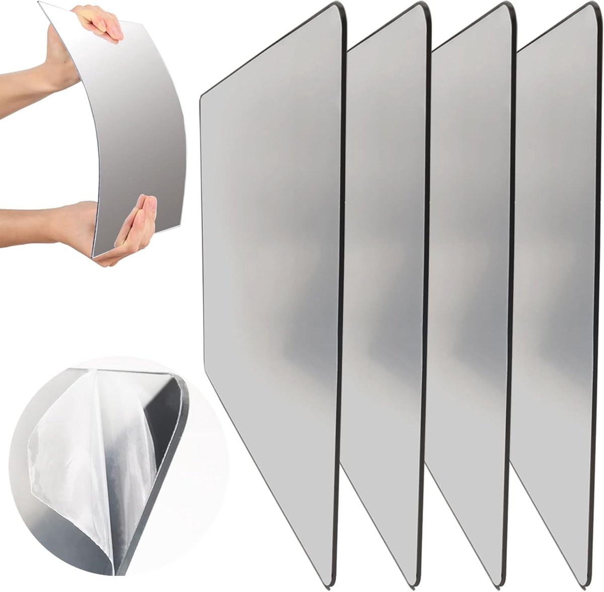 Decoratieve Spiegel Wandstickers - Zelfklevende Acryl Spiegels voor Interieurdecoratie, Set van 4, 30x20 cm, Perfect voor Woonkamer en Slaapkamer