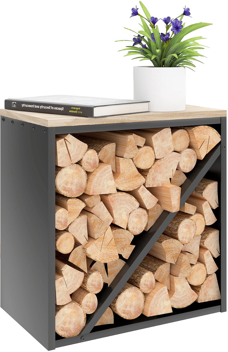 Outsunny Haardhoutrek Metaal, dennenhout 58L x 36B x 60H cm Zwart