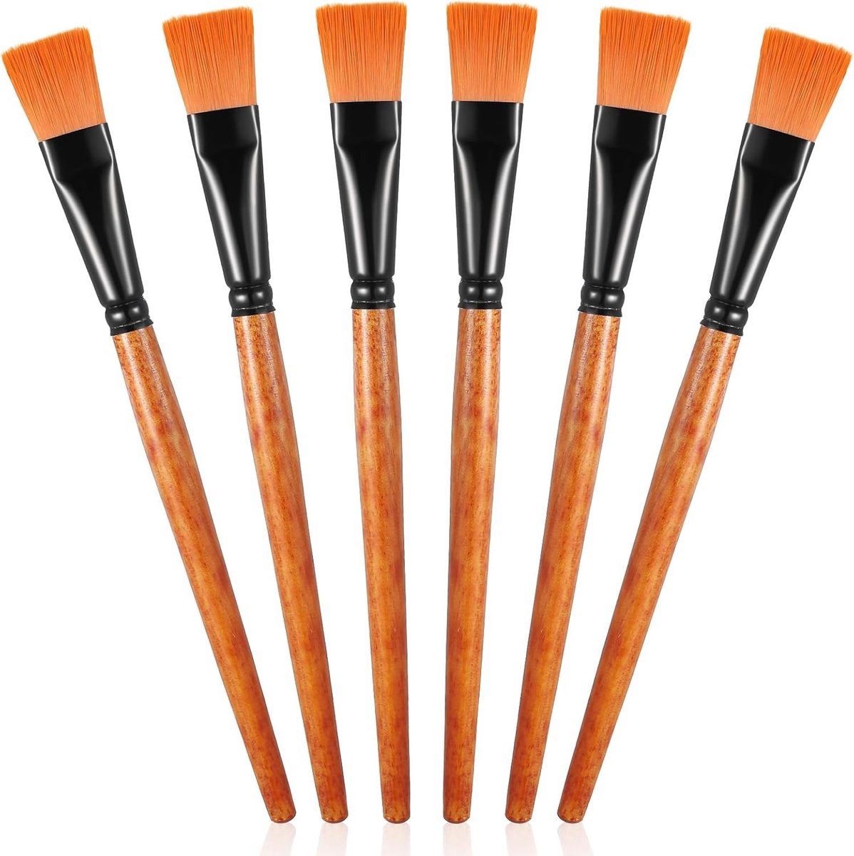 Set van 6 Platte Penselen voor Acrylverf, Waterverf en Olieverf - Synthetische Nylon Kwasten voor Kunst en Lichaamsverf