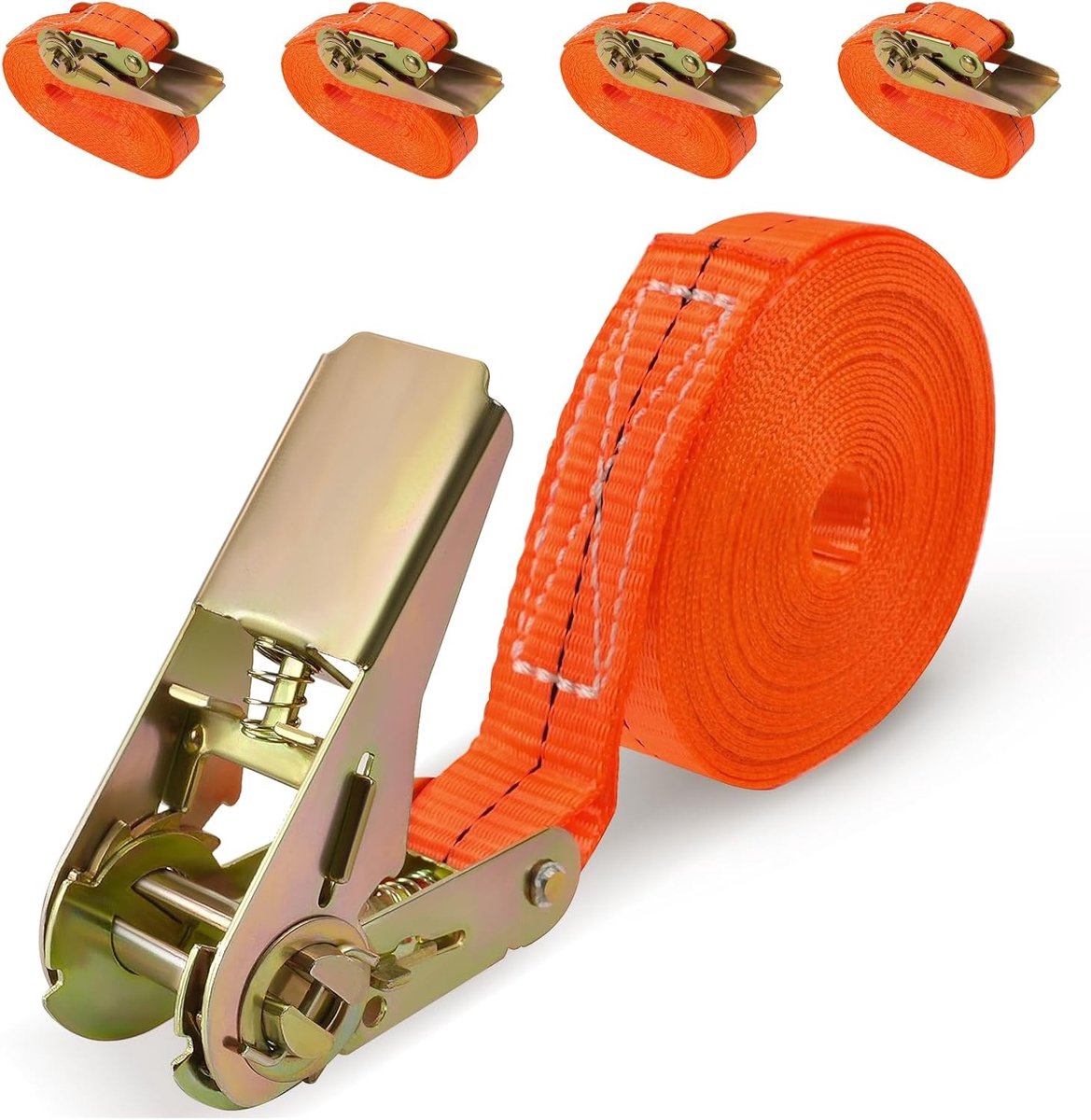 Set van 4 verstelbare spanbanden 6 m x 25 mm met dubbele naad, 1000 kg draagvermogen, weerbestendig en robuust, ideaal voor transport en bevestigen van ladingen