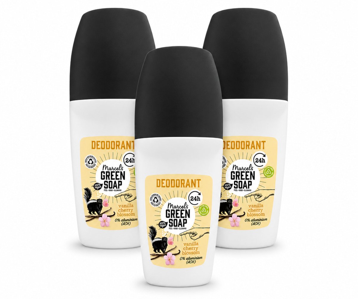 3 x Marcel's Green Soap - Deodorant Roller - Vanilla & Cherryblossom - Langdurige frisheid - 50 ml - Voordeelverpakking - 3 stuks