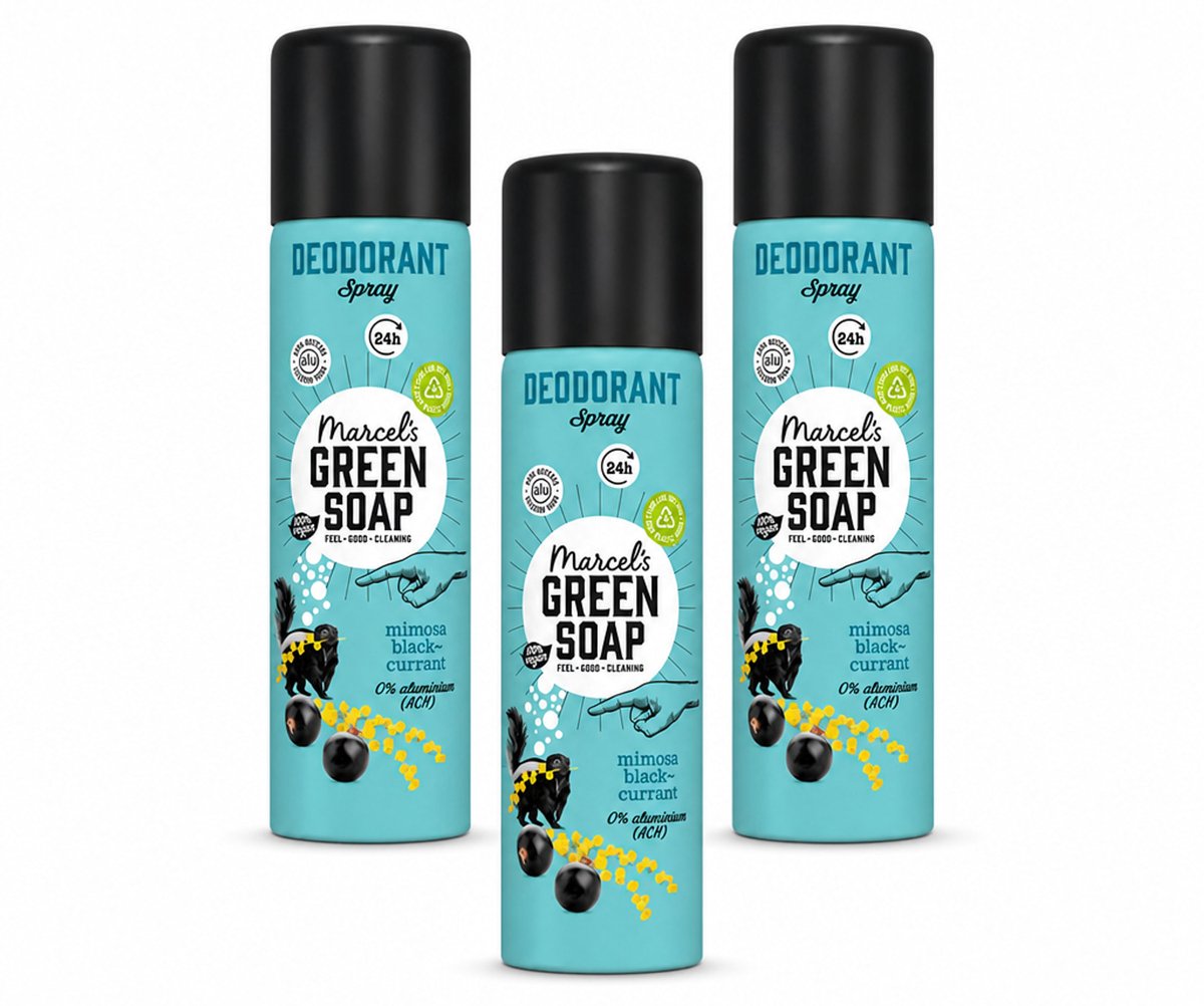 3 x Marcel's Green Soap - Deodorant Spray - Mimosa & Blackcurrant - Langdurige frisheid - 150 ml - Voordeelverpakking - 3 stuks