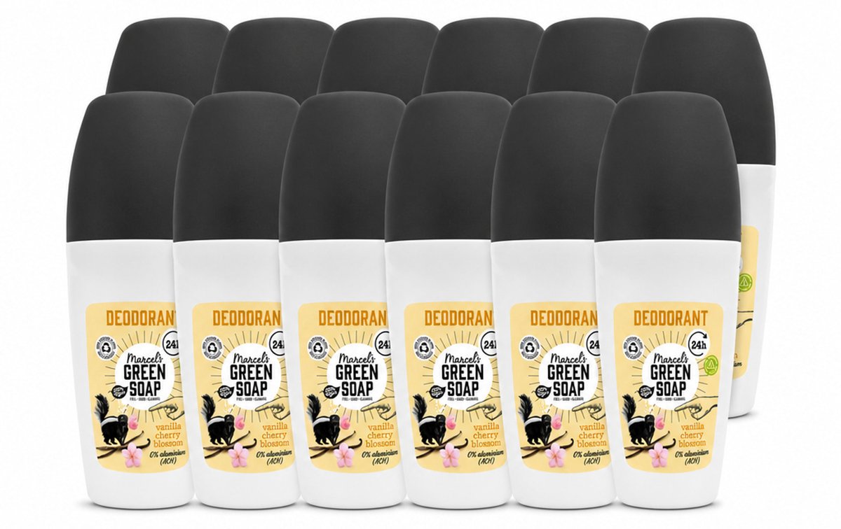 12 x Marcel's Green Soap - Deodorant Roller - Vanilla & Cherryblossom - Langdurige frisheid - 50 ml - Voordeelverpakking - 12 stuks