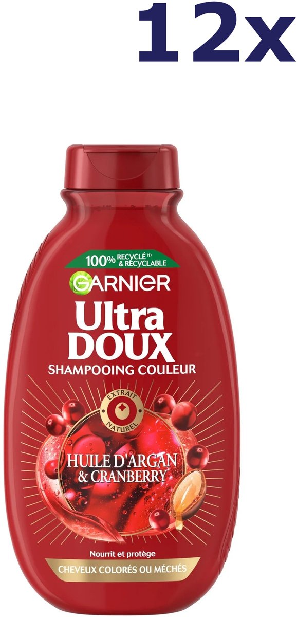 12x Garnier ultra doux shampoo voor gekleurd haar met arganolie en cranberry 300ml