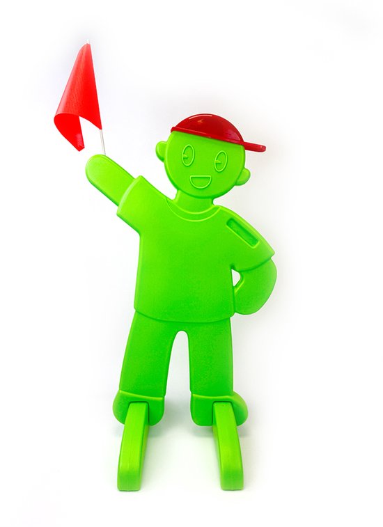 Groene pion met rode pet en vlag