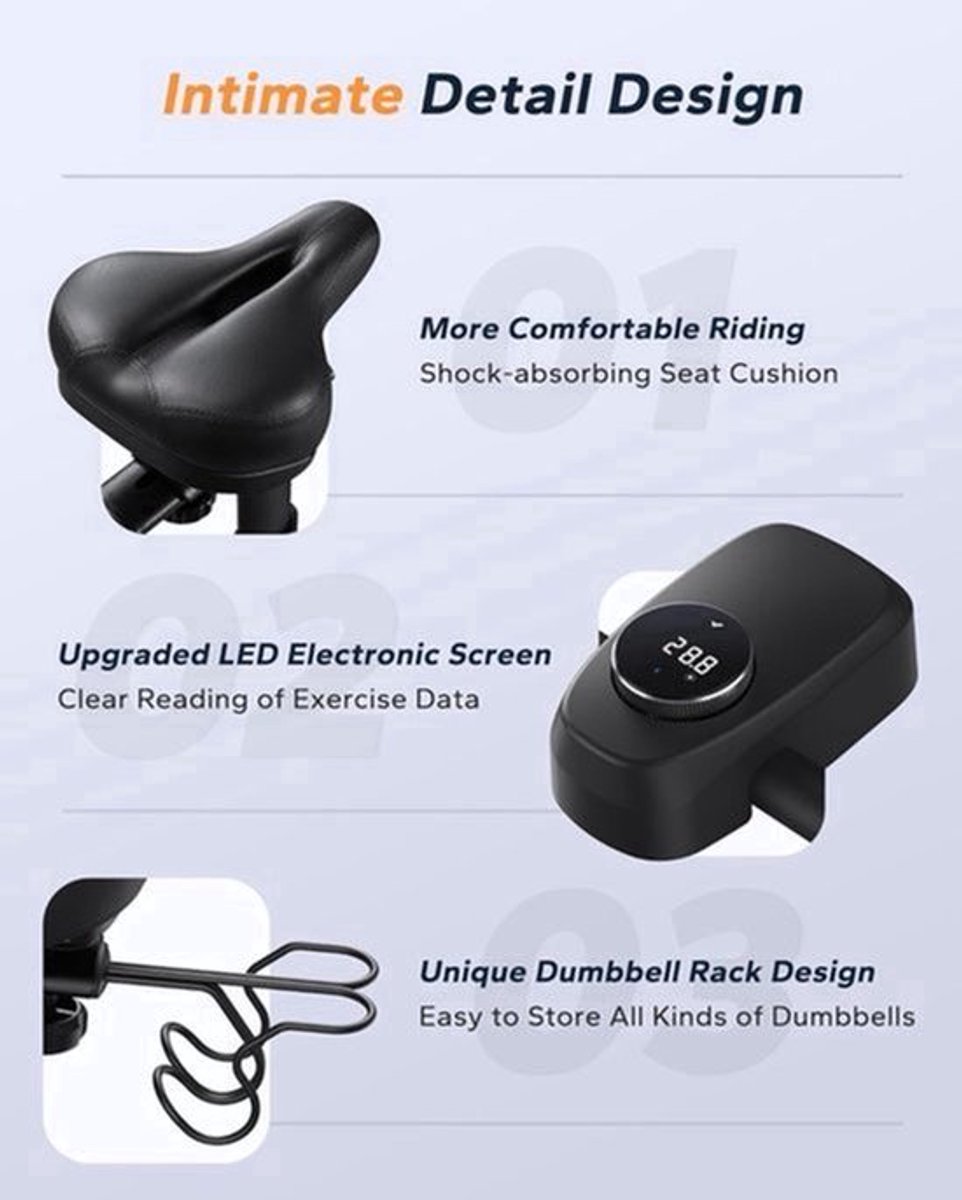 Hometrainer - Fitness fiets - Multifunctionele Opbergruimte - Weerstandssysteem Magnetisch - Transportwielen - Hartslagfunctie - Voor Gewichtsverlies - Batterij-aangedreven - 120kg - Zwart
