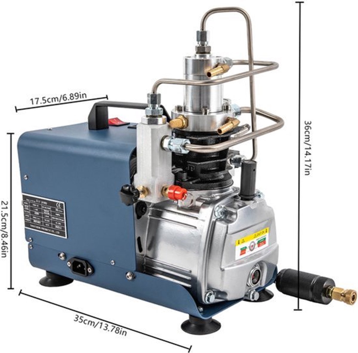 Elektrische Luchtcompressor - 220V 1.8Kw - 35x17.5x36 cm - 50L/min Capaciteit - Koper En Staal - Blauw - Voor Auto En Fiets