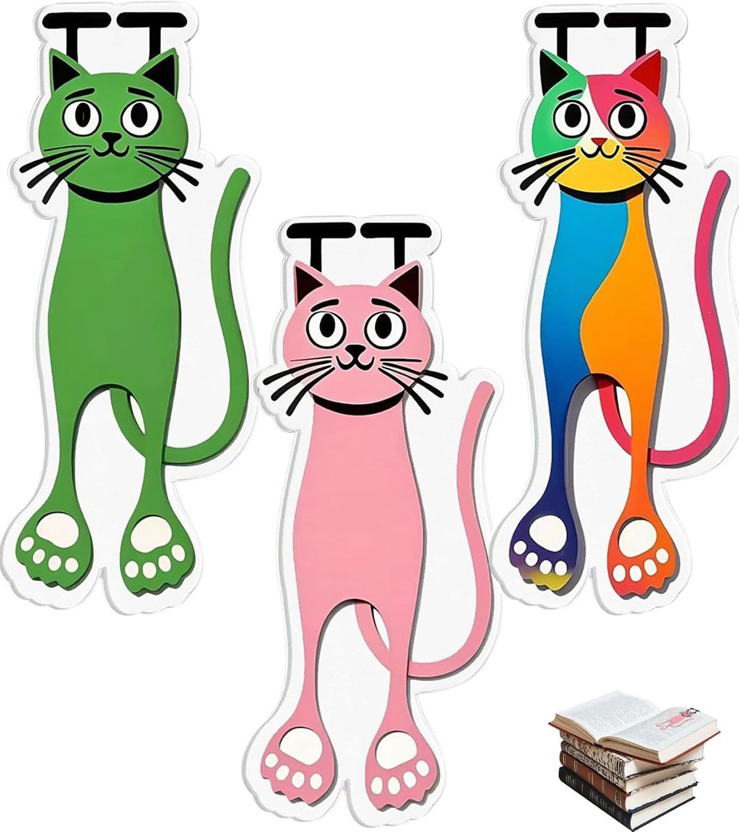 Schattige Magnetische Boekenleggers Set met Drie Katten, Perfect voor Boekliefhebbers en Kattenliefhebbers