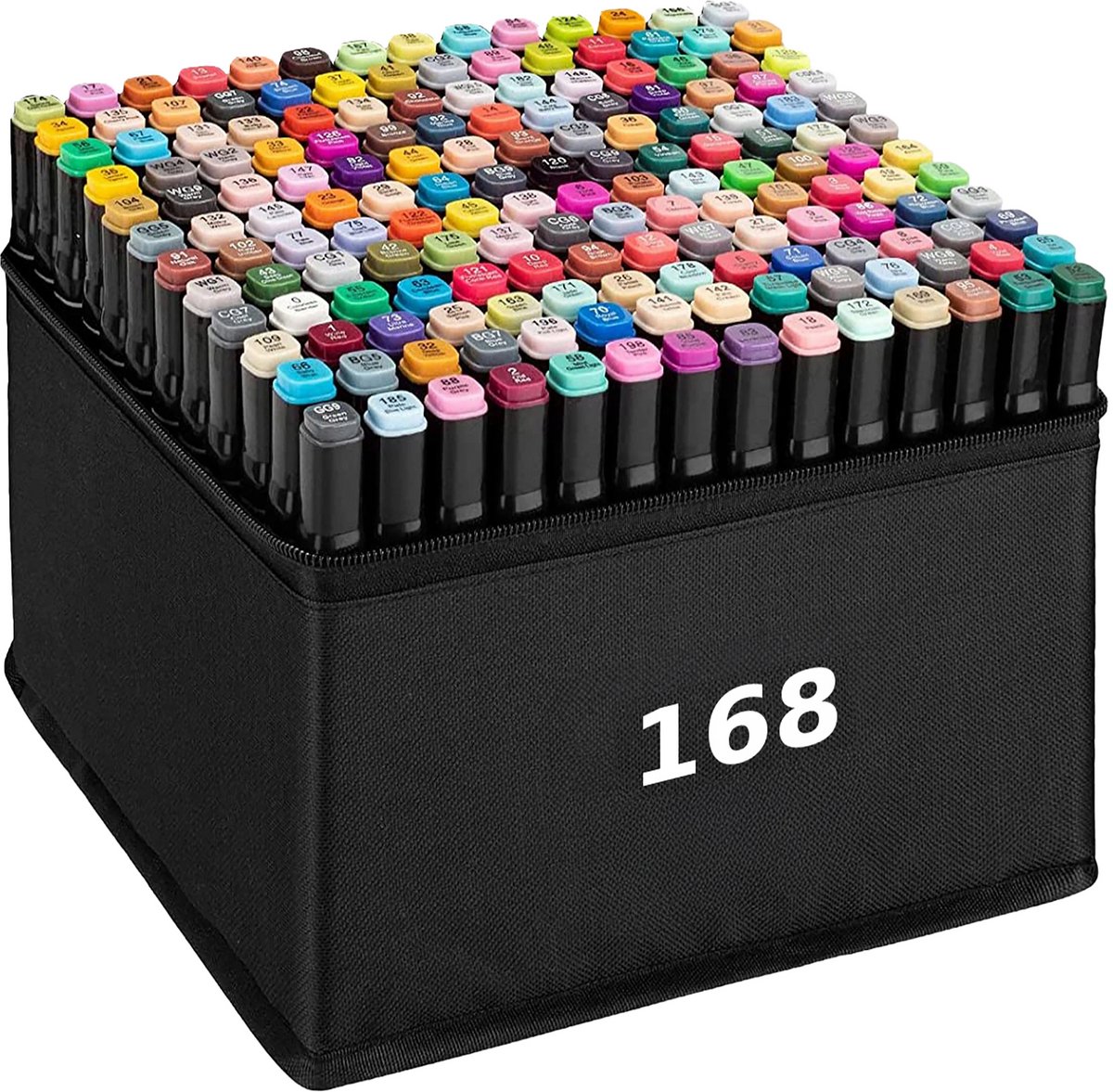 Alcoholmarkers 168 Kleuren – Dubbele Punt – Fijne & Beitelpunt – Met Opbergtas – Voor Tekenen & Schetsen