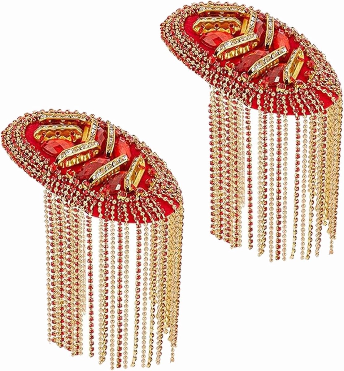 Punk Epaulettes Set met Rode en Metalen Accenten, Geschikt voor Militairen, Kostuums en Uniformdecoratie, Inclusief Franje en Nonwoven Stof