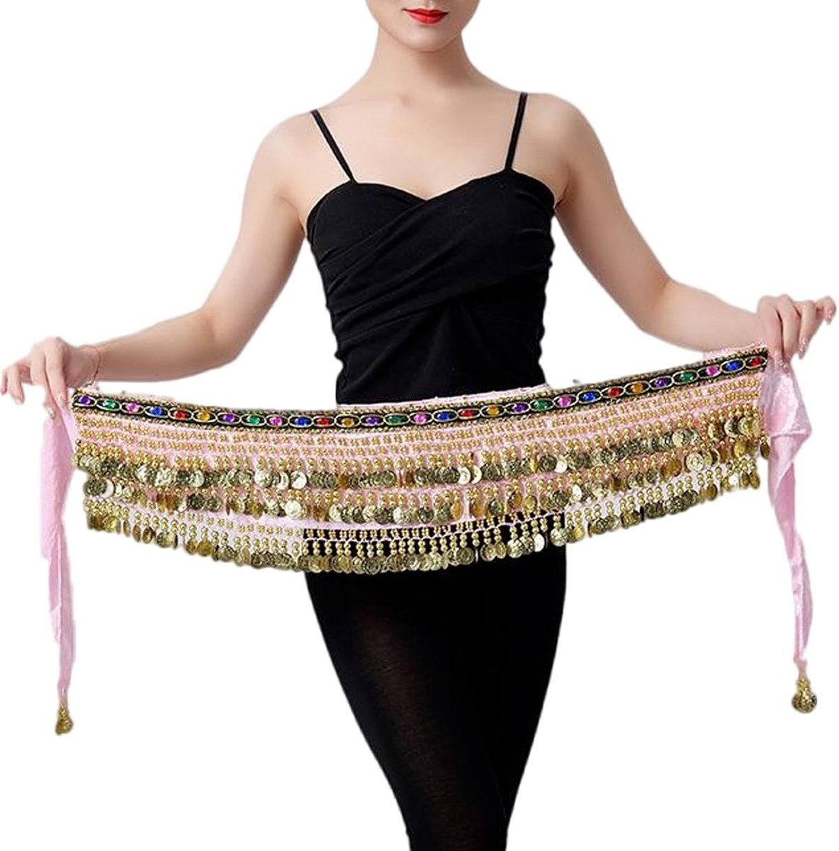 Elegante Chiffon Heupdoek voor Buikdans, Ideaal voor Podiumoptredens, Verjaardagsfeesten en Feestjes (Roze)