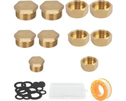 Set van 10 Messing Blindpluggen voor Waterleidingen - Eindkappen voor Binnen en Buiten, Geschikt voor 1/4, 3/8 en 1/2 Inch, Veelzijdige Oplossingen voor Tuin en Huishoudelijk Gebruik