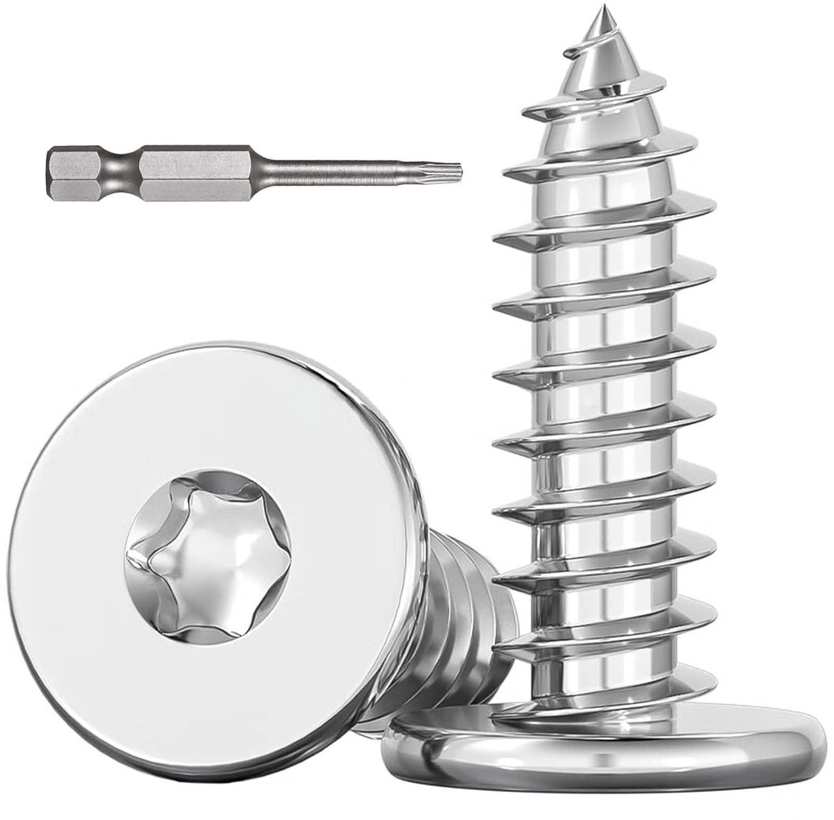 30 Stuks Torx M5x10mm Houtschroeven met Platte Kop - RVS A2 V2A Zelfborende Schroeven met Volle Draad en Schroevendraaier Bit voor Houtverbindingen