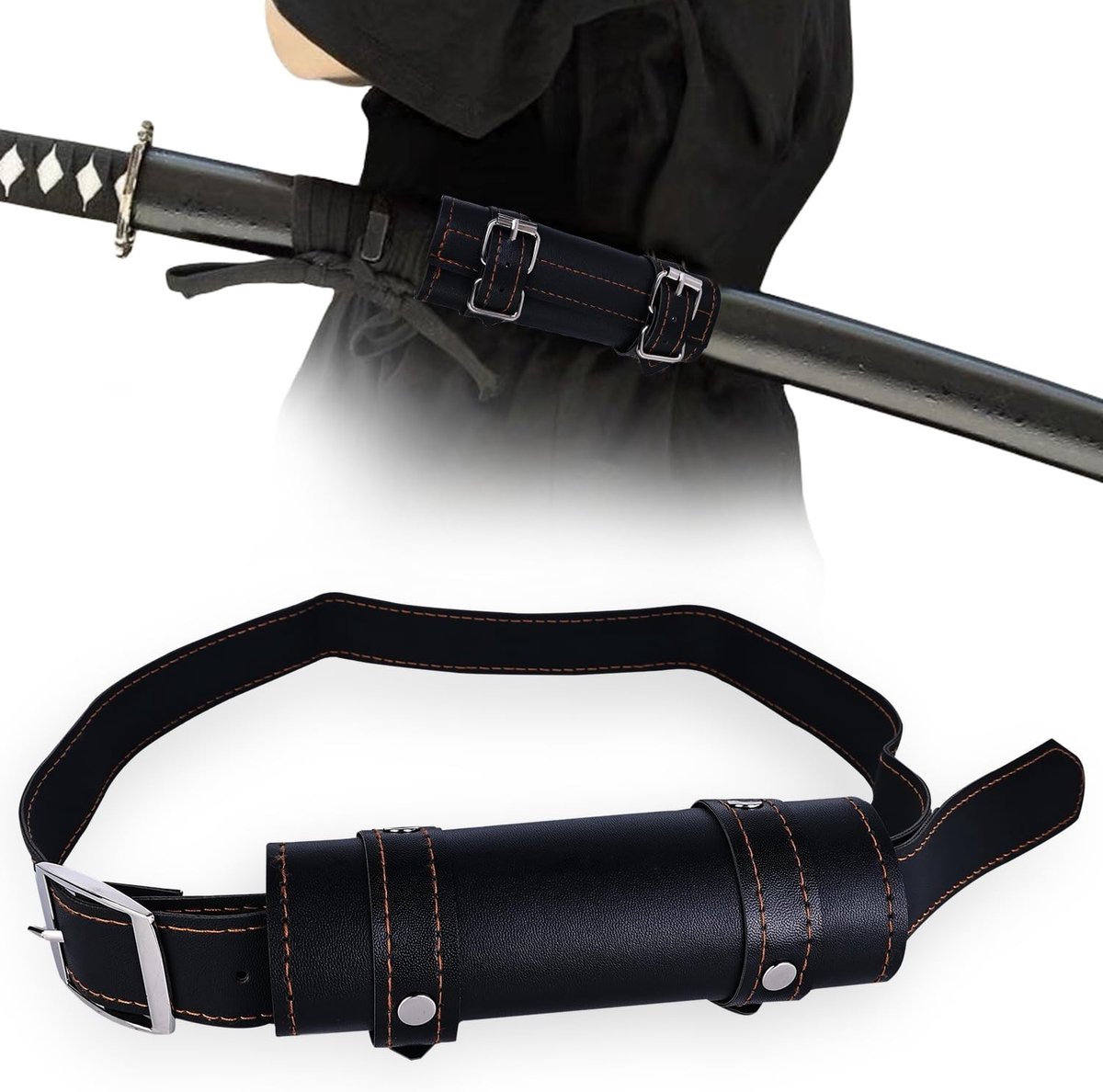 Zwaardhouder - Zwart - 15 x 4,9 x 15 cm - Robuuste Houder met Riem - Voor Cosplay en Samurai Fans