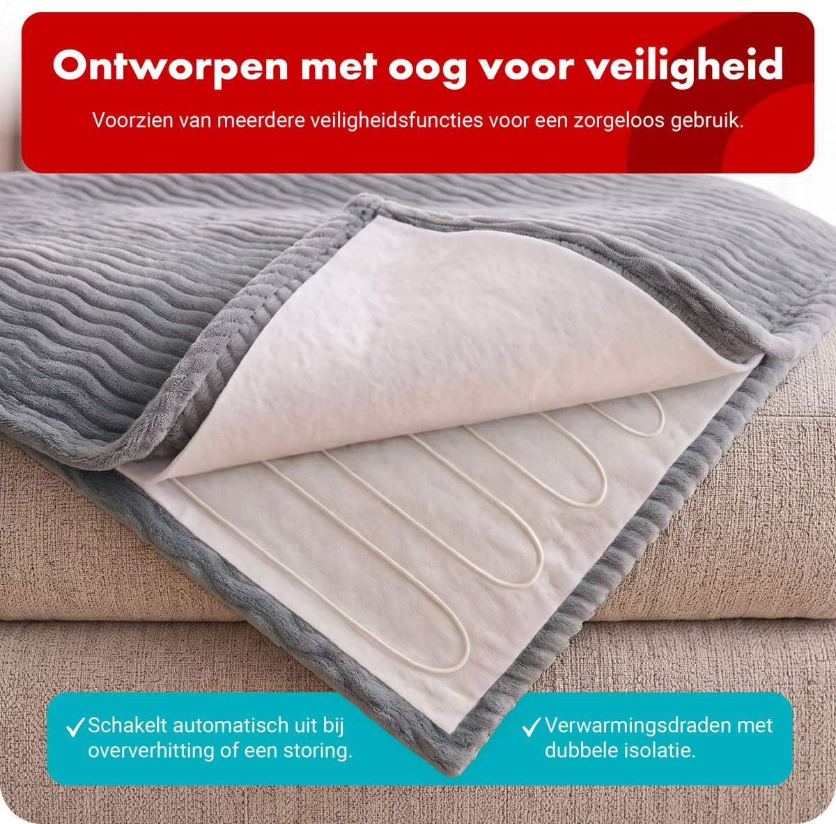 Tomado TEB1803G - Elektrische bovendeken 1 persoons - Warmtedeken - Omslagdeken - Superzachte fleece stof - 180 x 130 cm – foto 5