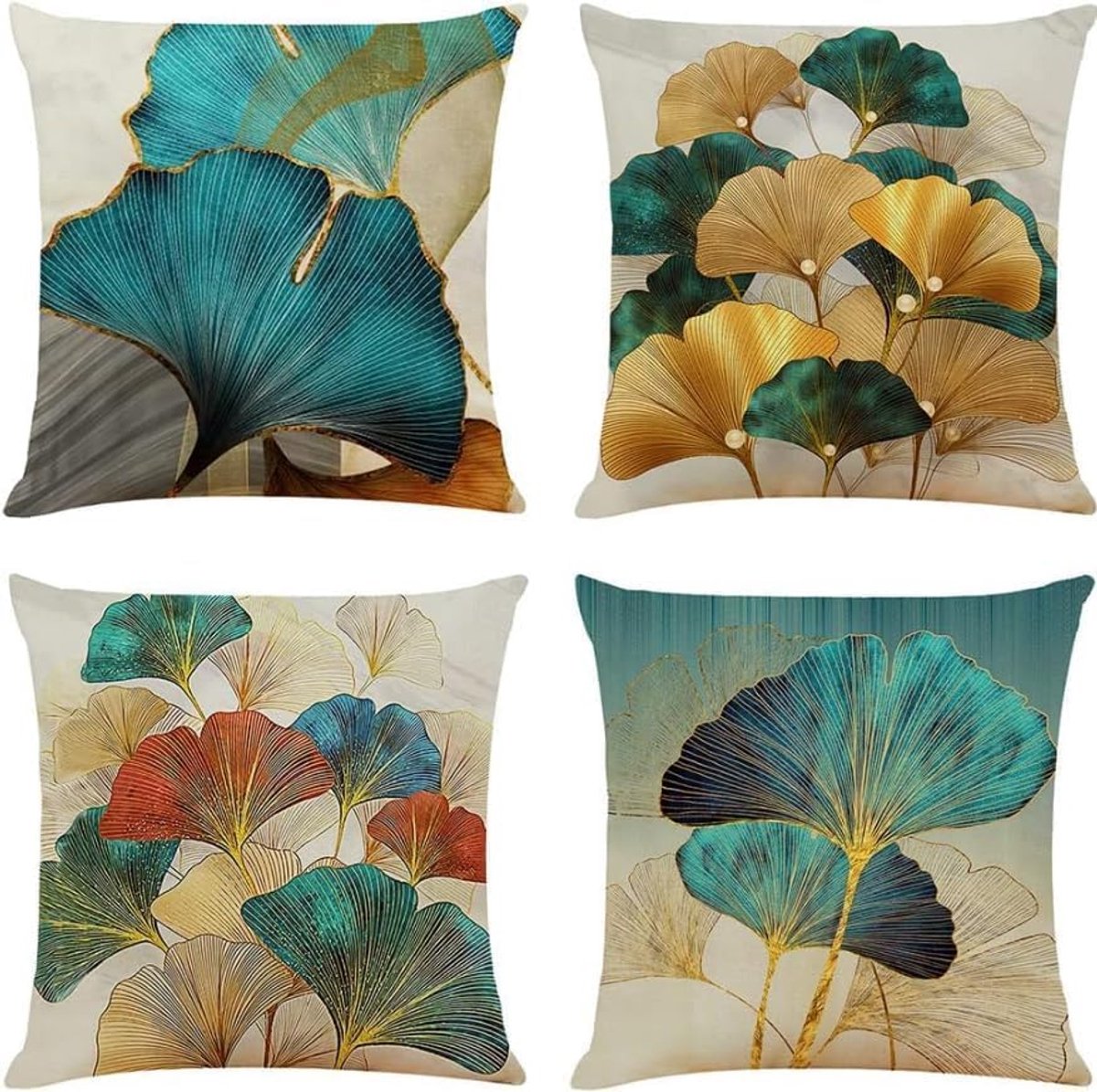 KZQ Decoratieve kussenhoes - 4 stuks - 18 × 18 inch - linnen - voor woondecoratie Blauw
