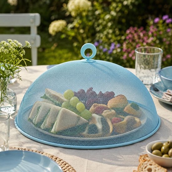 Set van 4x stuks metalen vliegenkappen/voedselkappen lichtblauw rond 35 cm - Afdekkappen/vliegenkappen van Benson — afbeelding 3