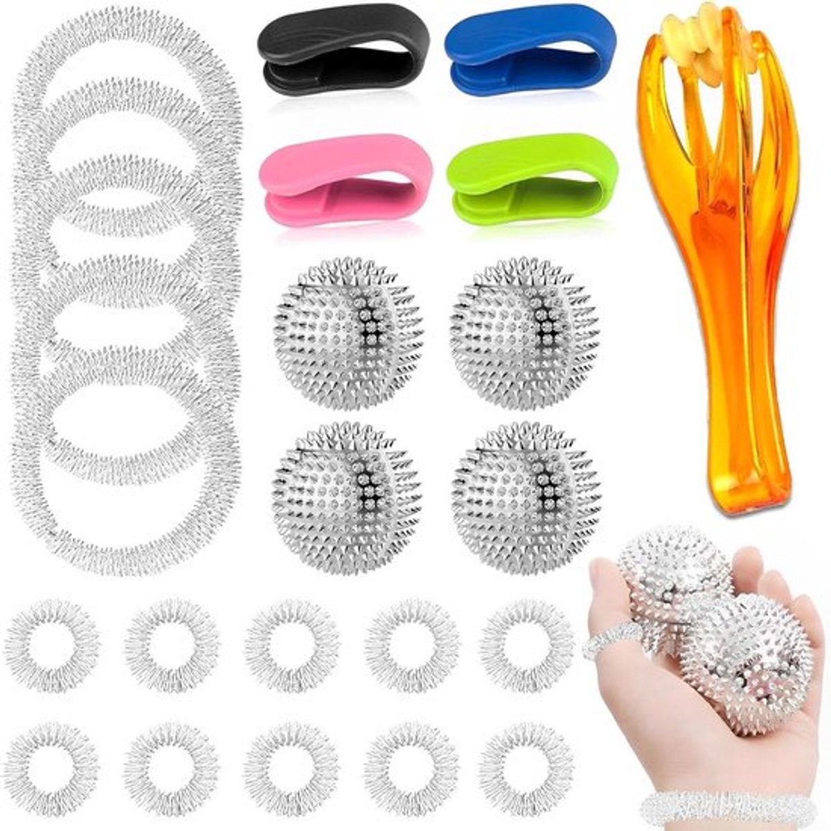 Allecta - Set met Egelbal Massagebal, Acupressuurclips, Accupressuurringen